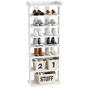 homefort 7-tier wood shoe rack, double rows 7-tier shoe shelf, shoe storage stand, entryway shoe tower, vertical shoe organizer perfect for narrow closet, entryway, hallway, bedroom in white