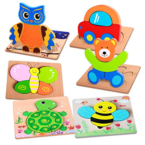 TOPTETN Wooden Puzzles for Toddlers - 6 Pack Animals Colorful Jigsaw Puzzles for Kids Boys Girls Ages , Children's Learning Educational Panel Puzzle Floor Puzzle