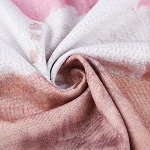 ESKNAS Womens Pullover Tops Autumn Color Block Tie-Dye Patchwork Print Long Sleeve T-Shirts Crew-Neck Sweatshirts(Pink,S)