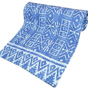 Maviss Homes Indian Traditional Handmade Patchwork Cotton Super Soft Kantha Quilt Blanket | Throw Bedspread Blanket | Bedroom Décor Throw Quilt |Home Décor Blue