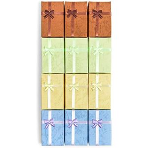 jewelry gift box set with lids and ribbon bows (2 x 3 x 1 in, 4 colors, 12 pack)