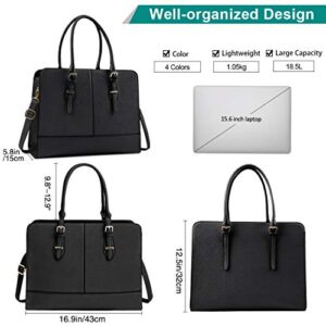 Laptop Bag for Women Leather Work Tote 15.6 Inch Laptop for Computer Bag Waterproof Business Office Professional Large Capacity Handbag Shoulder Bag Black