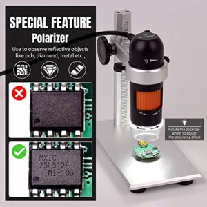 Digital USB Microscope with Polarizer, True 5MP Handheld Coin Digital Microscope with Metal Stand Compatible with Windows and MacBook for SMD Soldering Work Jewelers Coins Collection (5MP)