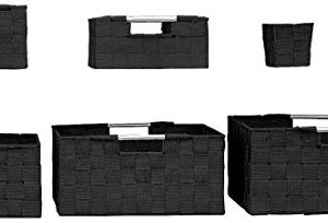 Sorbus Storage Box Woven Basket Bin Container Tote Cube Organizer Set Stackable Storage Basket Woven Strap Shelf Organizer Built-In Carry Handles (7 Piece - Black)