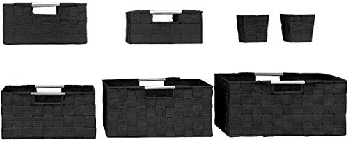 Sorbus Storage Box Woven Basket Bin Container Tote Cube Organizer Set Stackable Storage Basket Woven Strap Shelf Organizer Built-In Carry Handles (7 Piece - Black)