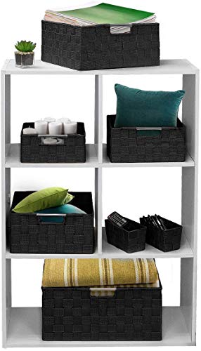 Sorbus Storage Box Woven Basket Bin Container Tote Cube Organizer Set Stackable Storage Basket Woven Strap Shelf Organizer Built-In Carry Handles (7 Piece - Black)