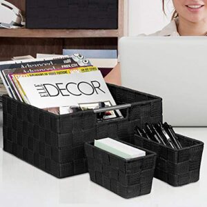 Sorbus Storage Box Woven Basket Bin Container Tote Cube Organizer Set Stackable Storage Basket Woven Strap Shelf Organizer Built-In Carry Handles (7 Piece - Black)