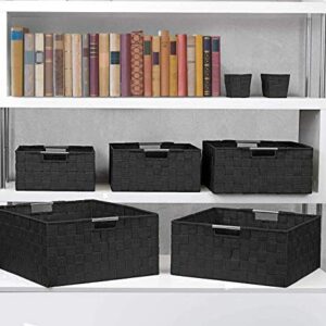 Sorbus Storage Box Woven Basket Bin Container Tote Cube Organizer Set Stackable Storage Basket Woven Strap Shelf Organizer Built-In Carry Handles (7 Piece - Black)