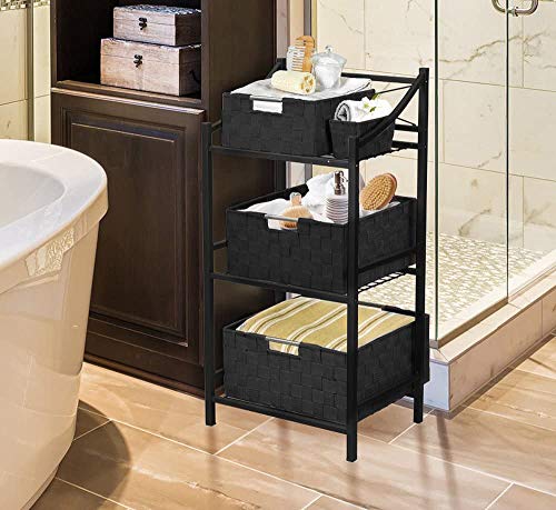 Sorbus Storage Box Woven Basket Bin Container Tote Cube Organizer Set Stackable Storage Basket Woven Strap Shelf Organizer Built-In Carry Handles (7 Piece - Black)