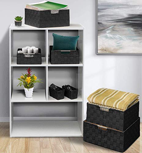 Sorbus Storage Box Woven Basket Bin Container Tote Cube Organizer Set Stackable Storage Basket Woven Strap Shelf Organizer Built-In Carry Handles (7 Piece - Black)