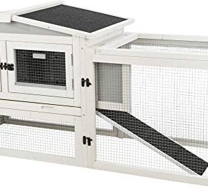 TRIXIE Natura Insulated Rabbit Hutch with Large Run, Hinged Peaked Roof, 2-Story with Ramp, for Rabbits or Guinea Pigs, Gray/White