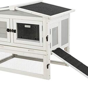 TRIXIE Natura Insulated Rabbit Hutch with Large Run, Hinged Peaked Roof, 2-Story with Ramp, for Rabbits or Guinea Pigs, Gray/White