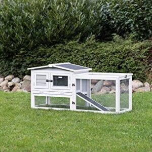 TRIXIE Natura Insulated Rabbit Hutch with Large Run, Hinged Peaked Roof, 2-Story with Ramp, for Rabbits or Guinea Pigs, Gray/White