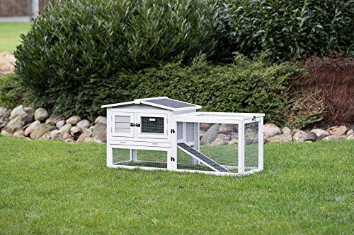 TRIXIE Natura Insulated Rabbit Hutch with Large Run, Hinged Peaked Roof, 2-Story with Ramp, for Rabbits or Guinea Pigs, Gray/White