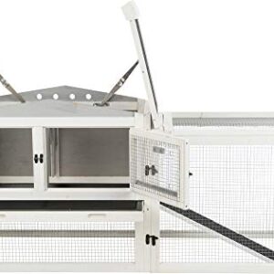 TRIXIE Natura Insulated Rabbit Hutch with Large Run, Hinged Peaked Roof, 2-Story with Ramp, for Rabbits or Guinea Pigs, Gray/White