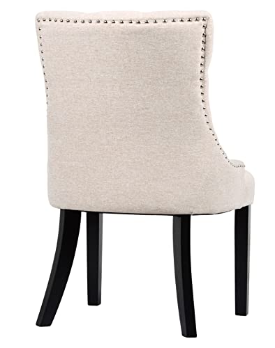 asunflower Tufted Fabric Kitchen Dining Chairs for Dining Room Modern Upholstered Dining Chairs Set of 4 with Wooden Legs, Cream