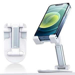 torras foldable cell phone stand for desk [ultra-portable] adjustable desktop phone holder thick case friendly phone dock compatible for iphone 13 12 11 pro max, samsung galaxy s21+ultra note 20 & all