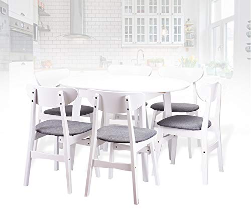 Extendable Round Dining Room Table Modern Solid Wood, White Color