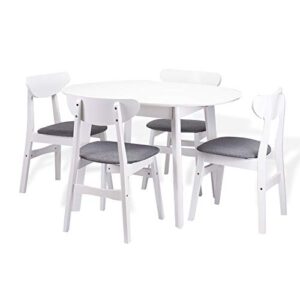 Extendable Round Dining Room Table Modern Solid Wood, White Color