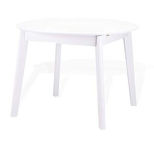 Extendable Round Dining Room Table Modern Solid Wood, White Color