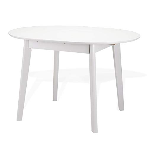 Extendable Round Dining Room Table Modern Solid Wood, White Color