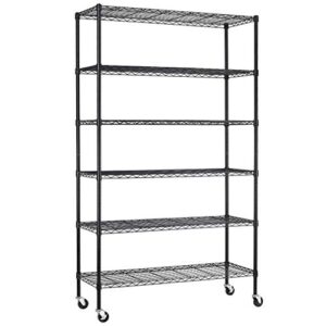 18x48x72 inch commercial wire shelving unit with wheels 6 tier heavy duty layer rack storage metal shelf garage organizer wire rack shelving adjustable utility 2100 lbs capacity with casters,black