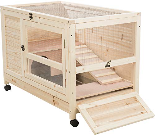 TRIXIE Natura X-Small Indoor Rabbit Hutch, Pet House for Rabbits and Guinea Pigs, Bunny Cage on Wheels, Pull Out Tray
