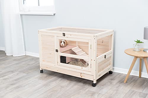 TRIXIE Natura X-Small Indoor Rabbit Hutch, Pet House for Rabbits and Guinea Pigs, Bunny Cage on Wheels, Pull Out Tray