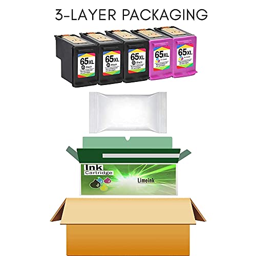 Limeink 5 Remanufactured Ink Cartridge Replacement for 65XL 65 XL High Yield for HP DeskJet 2600 2622 2652 2655 3700 3720 3722 3752 3755 Envy 5000 5052 5055 Printer AMP 100 Black and Color Combo Pack