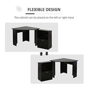 HOMCOM Computer Desk with Printer Cabinet, L-Shaped Corner Desk with Storage, Study PC Workstation for Home Office, Black