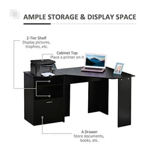 HOMCOM Computer Desk with Printer Cabinet, L-Shaped Corner Desk with Storage, Study PC Workstation for Home Office, Black