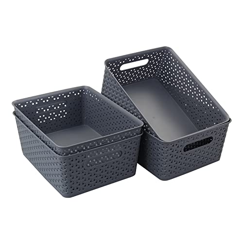 Doryh Woven Plastic Basket Organizer, Grey, 4 Packs