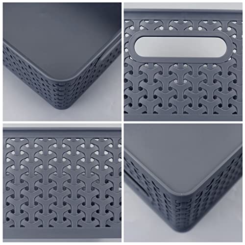 Doryh Woven Plastic Basket Organizer, Grey, 4 Packs