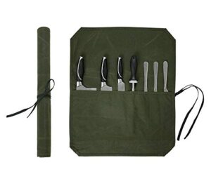 heavy duty waxed canvas knife roll bag, portable chef knife bag, waterproof and durable (army green)