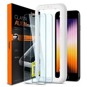 spigen tempered glass screen protector [glastr alignmaster] designed for iphone se 3 (2022) / iphone se 2 (2020) / iphone 8 / iphone 7- (2 pack)