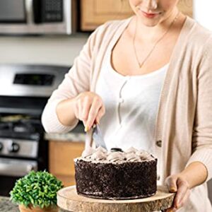 Timber Tree 10 inch Wood Cake Stand for Dessert Table - Round Rustic Cake Holder Tray Wooden Serving Platter Pedestal Centerpiece Decoration with Sturdy Hinged Metal Legs for Wedding Cakes