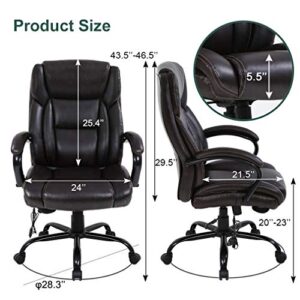 Big and Tall Office Chair 500lb Wide Seat Massage Desk Chair Ergonomic Computer Chair with Headrest Lumbar Support Armrest Rolling Swivel Chair Adjustable PU Leather Task Chair for Adults Women(Brown)