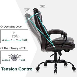 Big and Tall Office Chair 500lb Wide Seat Massage Desk Chair Ergonomic Computer Chair with Headrest Lumbar Support Armrest Rolling Swivel Chair Adjustable PU Leather Task Chair for Adults Women(Brown)