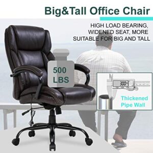 Big and Tall Office Chair 500lb Wide Seat Massage Desk Chair Ergonomic Computer Chair with Headrest Lumbar Support Armrest Rolling Swivel Chair Adjustable PU Leather Task Chair for Adults Women(Brown)