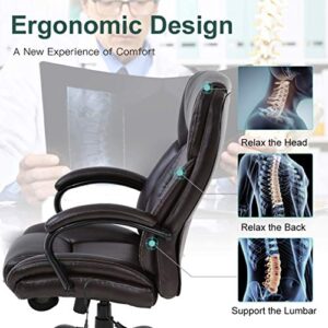 Big and Tall Office Chair 500lb Wide Seat Massage Desk Chair Ergonomic Computer Chair with Headrest Lumbar Support Armrest Rolling Swivel Chair Adjustable PU Leather Task Chair for Adults Women(Brown)