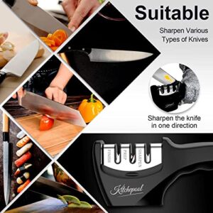 4-in-1 Knife Sharpener Kit with Cut-Resistant Glove, 3-Stage Quality Kitchen Knife Accessories to Repair, Grind, Polish Blade, Professional Knife Sharpening Tool for Kitchen Knives