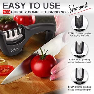 4-in-1 Knife Sharpener Kit with Cut-Resistant Glove, 3-Stage Quality Kitchen Knife Accessories to Repair, Grind, Polish Blade, Professional Knife Sharpening Tool for Kitchen Knives