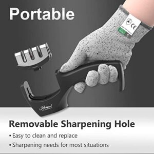 4-in-1 Knife Sharpener Kit with Cut-Resistant Glove, 3-Stage Quality Kitchen Knife Accessories to Repair, Grind, Polish Blade, Professional Knife Sharpening Tool for Kitchen Knives