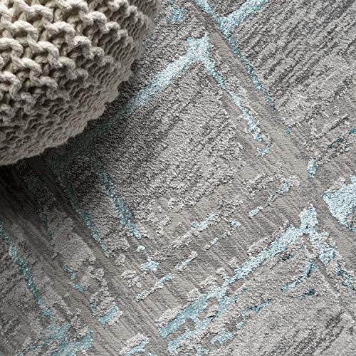 JONATHAN Y SOR201A-8 Slant Modern Abstract Indoor Area-Rug Contemporary Solid Striped Easy-Cleaning Bedroom Kitchen Living Room Non Shedding, 8 ft x 10 ft, Gray/Turquoise