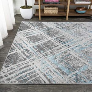 JONATHAN Y SOR201A-8 Slant Modern Abstract Indoor Area-Rug Contemporary Solid Striped Easy-Cleaning Bedroom Kitchen Living Room Non Shedding, 8 ft x 10 ft, Gray/Turquoise