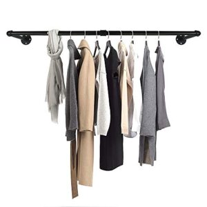geilspace industrial pipe clothes hanging bar, wall-mounted clothes rack, garment rack, space-saving, holds up to 50lb, easy assembly, black (60 inch)