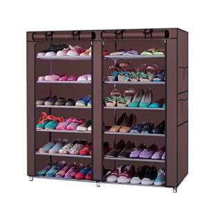 designscape3d portable shoe rack with dust cover, non-woven fabric shoes organizer shelf, 6-row 2-line 12 lattices, coffee