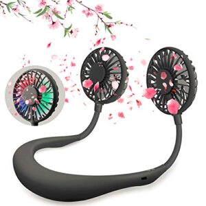 hand free neck fan, portable neck fan ,2000mah rechargeable battery operated & 3 speeds personal electric wearable fan with colorful led light for home, office, travel, sport, outdoor（black）