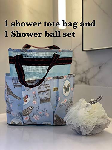 ROMYtendency Shower caddy, mesh shower tote bag, multi storage bath caddy with Shower ball set