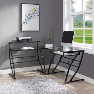 OSP Home Furnishings Constellation L Shaped Home Office Gaming Editing Desk, Black